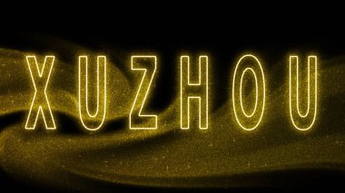 Xuzhou Gold glitter lettering, Xuzhou Tourism and travel, Creative typography text banner, on black background.