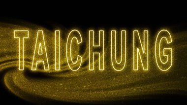 Taichung Gold glitter lettering, Taichung Tourism and travel, Creative typography text banner, on black background.