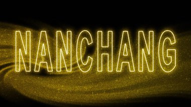 Nanchang Gold glitter lettering, Nanchang Tourism and travel, Creative typography text banner, on black background.