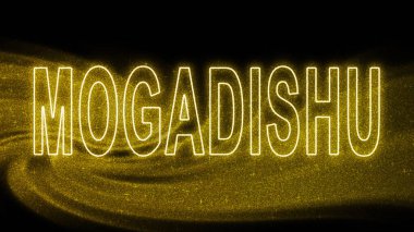 Mogadishu Gold glitter lettering, Mogadishu Tourism and travel, Creative typography text banner, on black background.