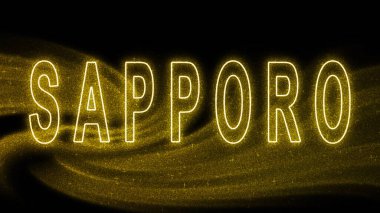 Sapporo Gold glitter lettering, Sapporo Tourism and travel, Creative typography text banner, on black background.