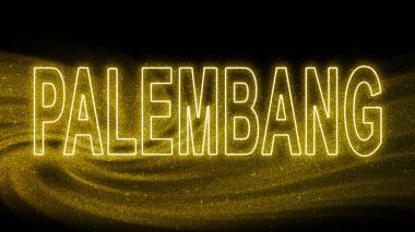 Palembang Gold glitter lettering, Palembang Tourism and travel, Creative typography text banner, on black background.