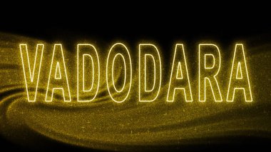Vadodara Gold glitter lettering, Vadodara Tourism and travel, Creative typography text banner, on black background.