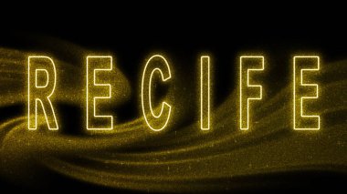 Recife Gold glitter lettering, Recife Tourism and travel, Creative typography text banner, on black background.