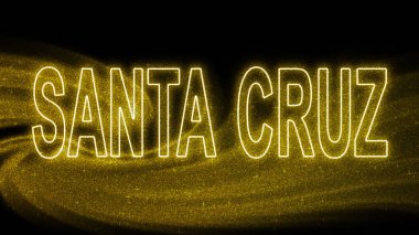 Santa Cruz Gold glitter lettering, Santa Cruz Tourism and travel, Creative typography text banner, on black background.