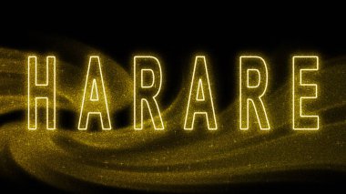 Harare Gold glitter lettering, Harare Tourism and travel, Creative typography text banner, on black background.