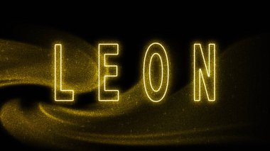 Leon Gold glitter lettering, Leon Tourism and travel, Creative typography text banner, on black background.