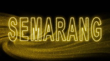 Semarang Gold glitter lettering, Semarang Tourism and travel, Creative typography text banner, on black background.