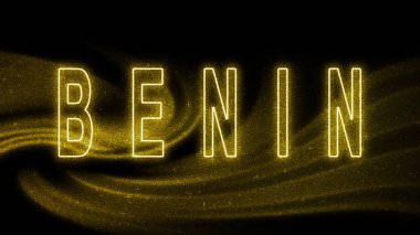 Benin Gold glitter lettering, Benin Tourism and travel, Creative typography text banner, on black background.