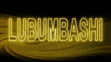 Lubumbashi Gold glitter lettering, Lubumbashi Tourism and travel, Creative typography text banner, on black background.