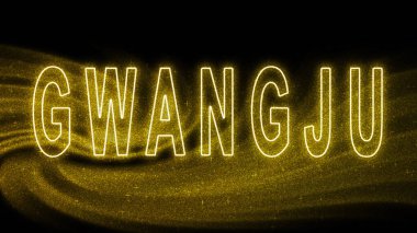 Gwangju Gold glitter lettering, Gwangju Tourism and travel, Creative typography text banner, on black background.