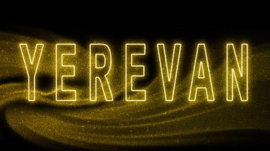 Erivan altını parıltılı harfleri, Erivan turizmi ve seyahati, yaratıcı tipografi metin pankartı, siyah arkaplanda.