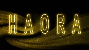 Haora Gold Işıltılı harfleri, Haora Turizm ve Seyahat, Yaratıcı tipografi metin pankartı, siyah arkaplanda.