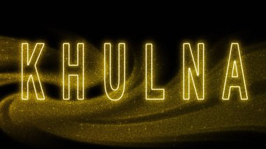 Khulna Gold pırıltılı harfleri, Khulna Turizm ve Seyahat, Yaratıcı tipografi metin pankartı, siyah arkaplanda.