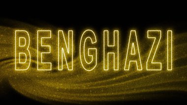 Bingazi altın parıltılı harfleri, Bingazi turizmi ve seyahati, siyah arkaplanda yaratıcı tipografi metin afişi.