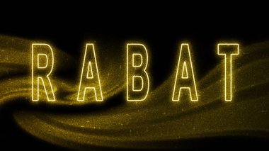 Rabat Gold Işıltılı Kalemler, Rabat Turizm ve Seyahat, Yaratıcı tipografi metin afişi, siyah arka planda.