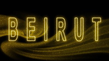 Beyrut Gold Işıltılı harfleri, Beyrut Turizm ve Seyahat, Yaratıcı tipografi metin afişi, siyah arkaplanda.