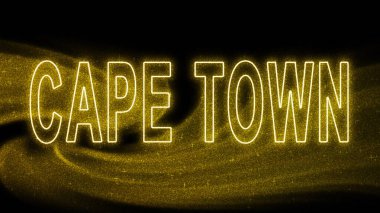 Cape Town altın parıltılı harfleri, Cape Town Turizm ve Seyahat, Yaratıcı tipografi metin pankartı, siyah arkaplanda.