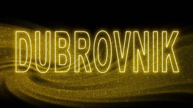 Dubrovnik Gold Işıltılı harfleri, Dubrovnik Turizm ve Seyahat, Yaratıcı tipografi metin afişi, siyah arkaplan üzerine.