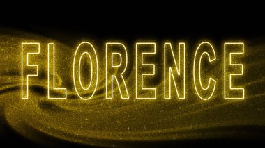 Florence Gold Işıltılı harfleri, Florence Turizm ve Seyahat, Yaratıcı tipografi metin afişi, siyah arkaplan üzerine.