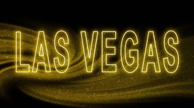 Las Vegas Gold Işıltılı harfleri, Las Vegas Turizm ve Seyahat, Yaratıcı tipografi metin pankartı, siyah arka planda.