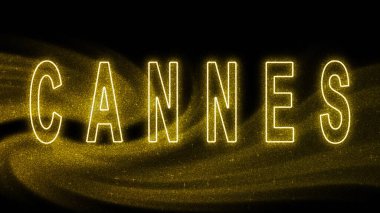 Cannes Gold pırıltılı mektupları, Cannes Turizm ve Seyahat, Yaratıcı tipografi metin afişi, siyah arkaplanda.