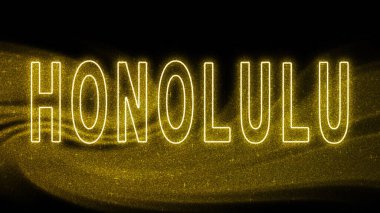 Honolulu Gold Işıltılı harfleri, Honolulu Turizm ve Seyahat, Yaratıcı tipografi metin pankartı, siyah arkaplanda.