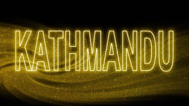 Katmandu Gold parıltılı harfleri, Katmandu Turizm ve Seyahat, Yaratıcı tipografi metin pankartı, siyah arkaplanda.