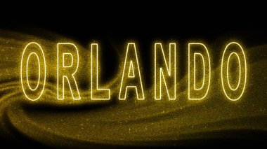 Orlando Gold simli harfleri, Orlando Turizm ve Seyahat, Yaratıcı tipografi metin pankartı, siyah arkaplanda.