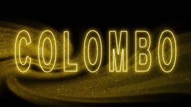 Kolombo Gold Işıltılı harfleri, Colombo Turizm ve Seyahat, Yaratıcı tipografi metin pankartı, siyah arkaplanda.