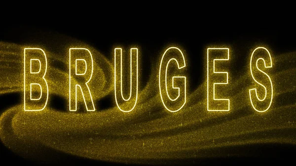 Bruges Gold simli harf, Bruges Turizm ve Seyahat, Yaratıcı tipografi metin pankartı, siyah arkaplanda.