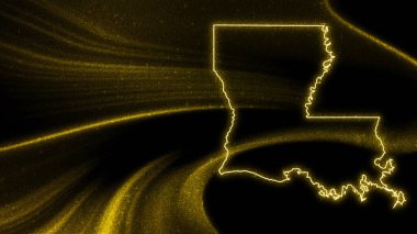 Louisiana haritası, koyu arkaplanda altın parıltısı haritası.