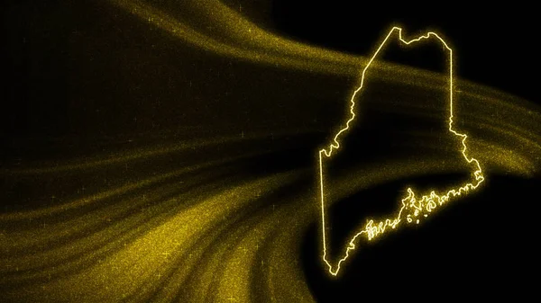 Mapa Maine Mapa Brillo Oro Sobre Fondo Oscuro — Foto de Stock