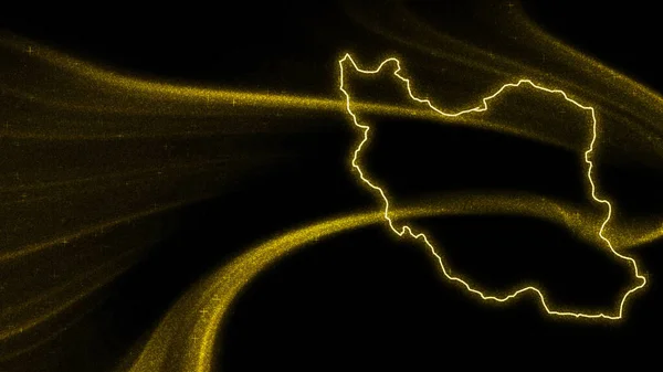 Mapa Irán Mapa Brillo Oro Sobre Fondo Oscuro — Foto de Stock
