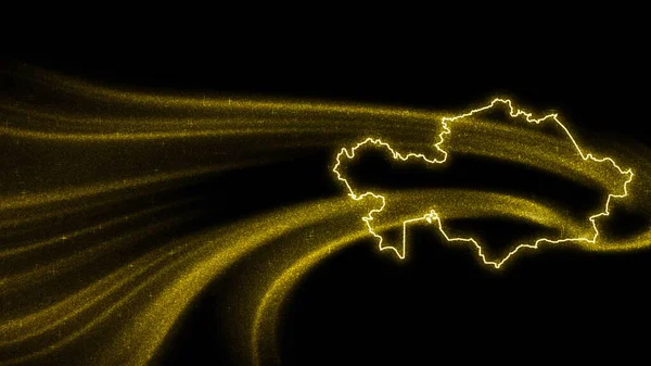 Mapa Kazajstán Mapa Brillo Oro Sobre Fondo Oscuro — Foto de Stock
