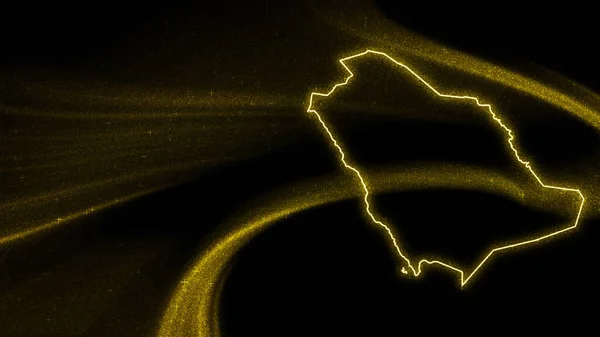Mapa Arabia Saudita Mapa Brillo Oro Sobre Fondo Oscuro — Foto de Stock