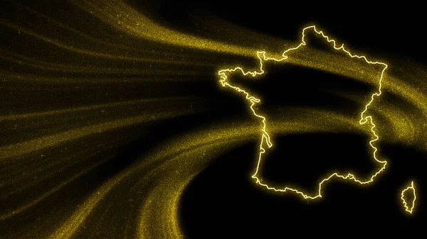 Mapa Francia Mapa Brillo Oro Sobre Fondo Oscuro — Foto de Stock