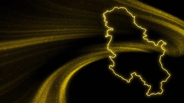 Mapa Serbia Mapa Brillo Oro Sobre Fondo Oscuro — Foto de Stock