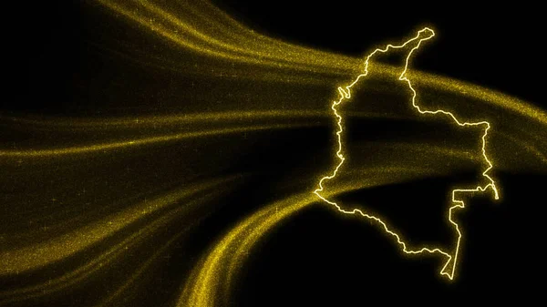 Mapa Colombia Mapa Brillo Dorado Sobre Fondo Oscuro — Foto de Stock