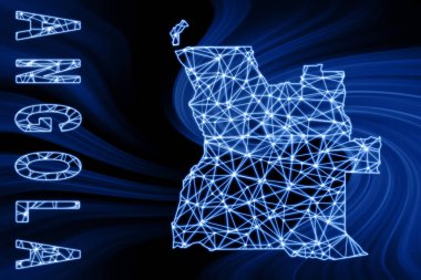 Angola haritası, Çokgen ağ çizgisi haritası, koyu arkaplan üzerinde mavi harita