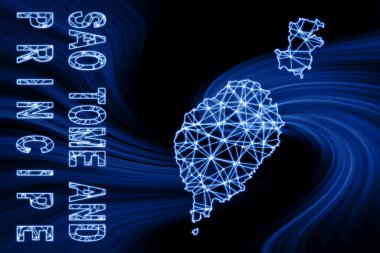 Sao Tome ve Principe haritası, Çokgen ağ çizgisi haritası, koyu arkaplanda mavi harita