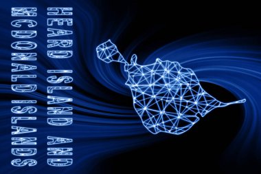 Heard Adası ve McDonald Adaları haritası, Çokgen ağ çizgisi haritası, koyu arkaplan üzerinde mavi harita