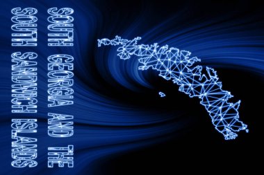 Güney Georgia ve Güney Sandviç Adaları haritası, Çokgen ağ haritası, koyu arkaplan üzerinde mavi harita