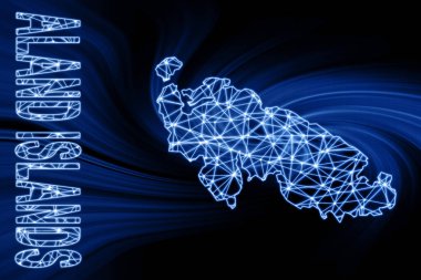 Aland Adaları haritası, Çokgen ağ çizgisi haritası, koyu arkaplan üzerinde mavi harita