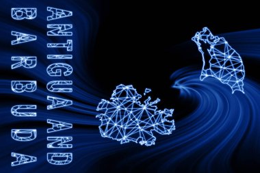 Antigua ve Barbuda haritası, Çokgen ağ çizgisi haritası, koyu arkaplanda mavi harita