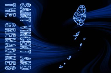 Saint Vincent ve Grenadines haritası, Çokgen ağ çizgisi haritası, koyu arkaplanda mavi harita