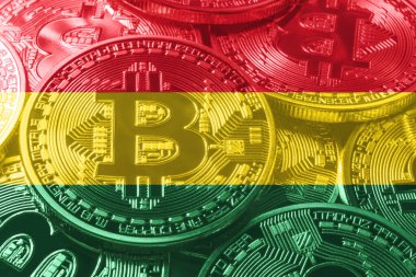 Bolivya bitcoin bayrağı, ulusal bayrak kripto para birimi kavramı siyah arkaplan