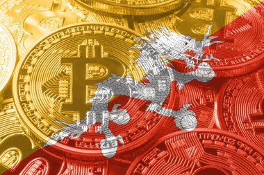 Butan bitcoin bayrağı, ulusal bayrak kripto para birimi kavramı siyah arkaplan