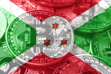 Burundi bitcoin bayrağı, ulusal bayrak kripto para kavramı siyah arkaplan