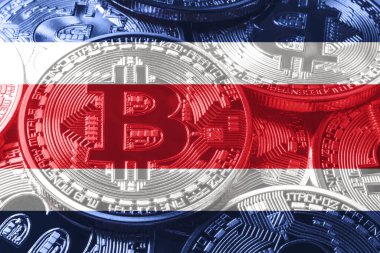 Kosta Rika bitcoin bayrağı, ulusal bayrak kripto para birimi kavramı siyah arkaplan